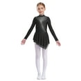 thumbnail image 3 of YiZYiF Girl's Figure Ice Skating Costume Rhinestones Long Sleeve Asymmetrical Ballet Tutu Dance Dress Black 12, 3 of 7