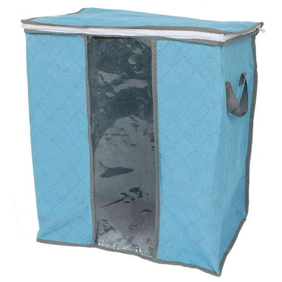 Home Non-Woven Fabric Zippered Clothing Pillow Quilt Storage Bag Organizer Blue