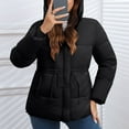 thumbnail image 4 of Hueook Coats for Women Puffer Hooded Jackets Women's Solid Color Hooded Drawstring Zipper Button Jacket with Pocket Black S, 4 of 6