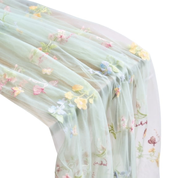 Table Runner Sheer Embroidered Floral Wildflower Design 1 Piece Green Spring Style for Dining Room Party and Cottagecore Home Decor