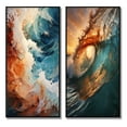 thumbnail image 2 of Designart "Sunlit Waves Beach Photo III" Coastal Beach Framed Wall Art Set Of 2 - Orange Beach Framed Canvas Set For Living Room Decor, 2 of 7