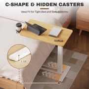 FitStand Adjustable Overbed Bedside Table with Wheels, Pneumatic Mobile Standing Desk, Mobile Rolling Laptop Desk for Hospital Home, Maple