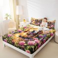 thumbnail image 3 of Manfei Floral Dog Bed Sheets, Garden Bloom Full Size Sheets, Orange Green, 4-Piece, 1 Flat Sheet, 1 Fitted Sheet and 2 Pillowcases, 3 of 6
