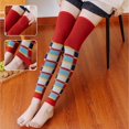 thumbnail image 2 of Calcetines hasta el muslo de lana sintética de punto para mujer Calentadores largos de pierna con estampado de cuadros multicolores, 2 of 5