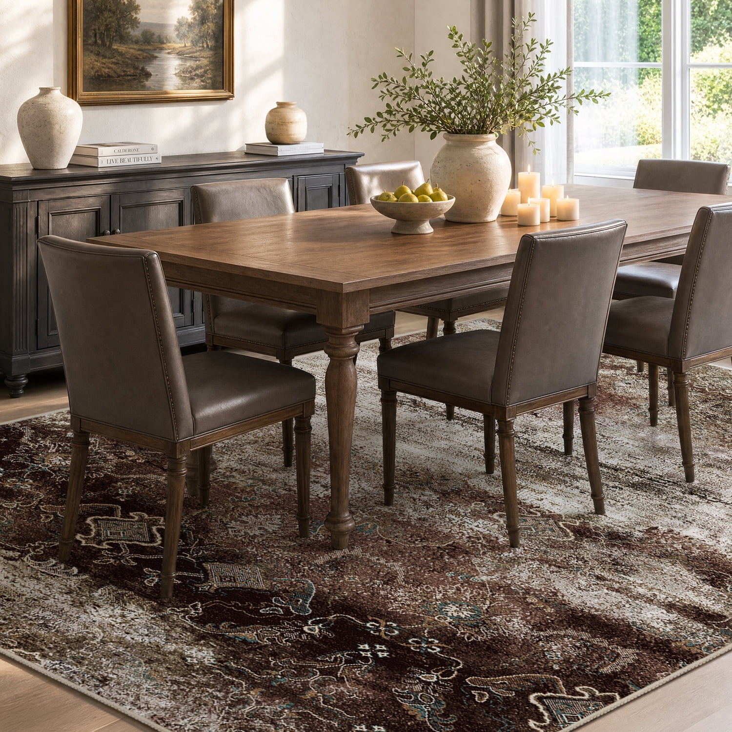 VUNATE 5'x7' Area Rugs for Living Room Machine Washable Rugs Abstract Vintage Distressed Indoor Rug Carpet Soft Lightweight Large Area Rug for Bedroom Dining Room Kitchen Foldable Nonslip Rug Brown