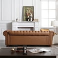 thumbnail image 4 of 88.5" Chesterfield Sofa Faux Leather, Modern Tufted Couch 3 Seater with Rolled Arms and Nailhead for Living Room, Bedroom, Office, Apartment, Brown, 4 of 9