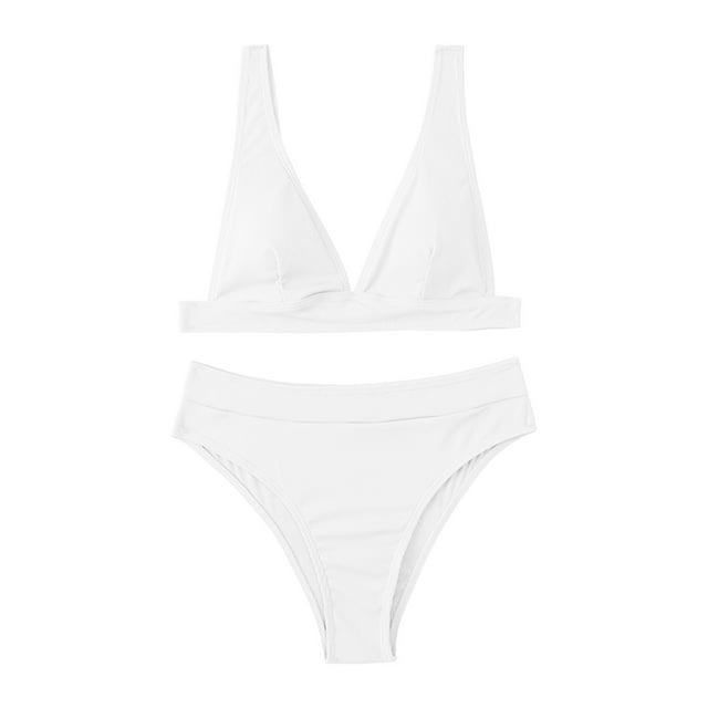 Gibobby Trajes de Baño para Mujer Traje de baño para mujer Bikinis Traje de baño sólido Pantalones cortos para mujer Halter Trajes de baño de dos piezas (Blanco,XL)