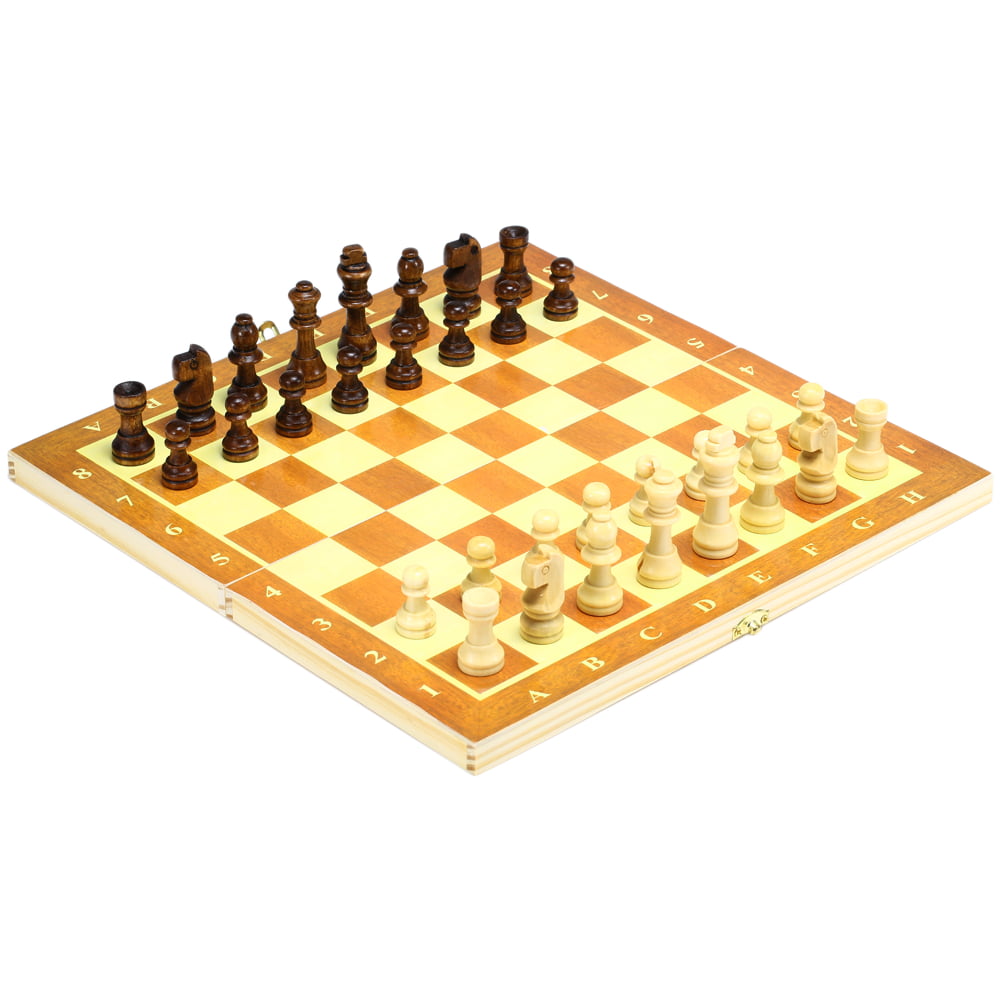 ♞ Hand Crafted Folding Travel Wooden Chess Set Checkers Draughts 24cm x 24cm ♚ 