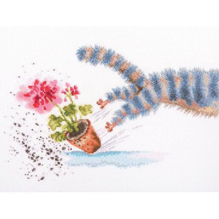 Counted Cross Stitch Kit on Canvas Aida with Geranium on The Window Sill. Fascinating Design 11.02 * 7.09 inches M841. Wonderful for Embroidery & Craft Amateurs