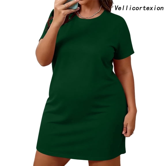 Vellicortexion Plus Size Womens Sleep Shirt Short Sleeve Nightgown Round Neck Loose Fit Casual Sleepwear Lounge Wear Summer Night Dress Olive Green