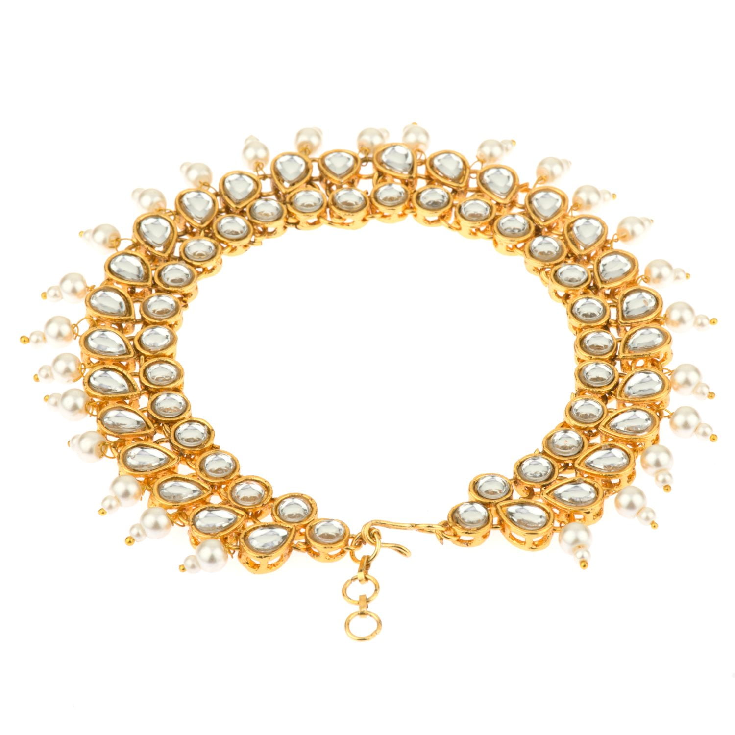Efulgenz Indian Bollywood Crystal Rhinestone Faux Kundan Wedding Bridal Anklet Set