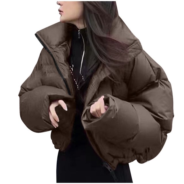 Chaquetas y abrigos casuales sin capucha de manga larga para mujer, abrigo de moda con bolsillo y cremallera, chaqueta larga de invierno de algodón con plumón de manga larga para mujer