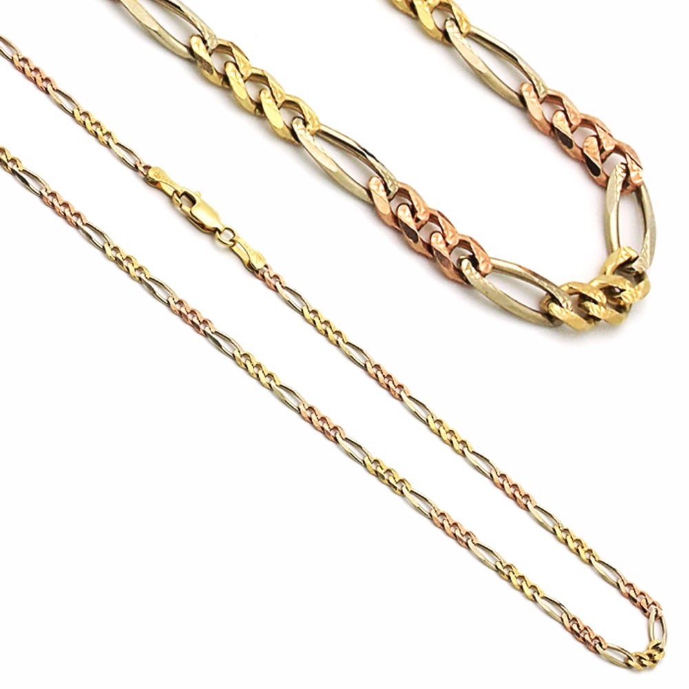 14K Tri-Color Gold Concaved Pave Figaro 