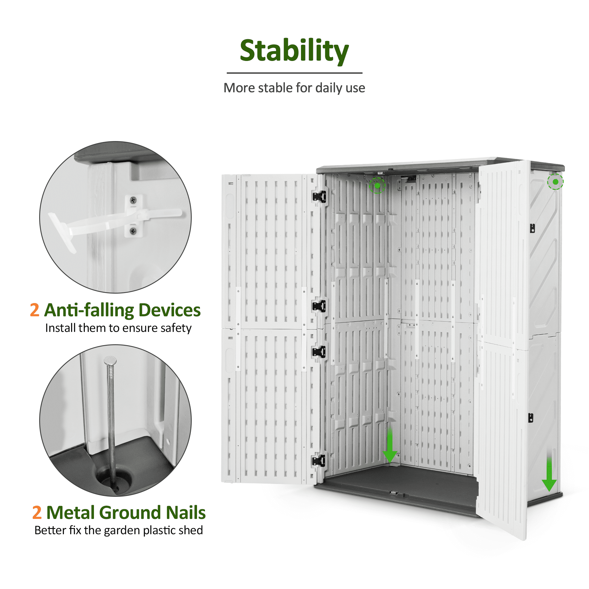 Macrout 4.3 x 2.5 ft Vertical Outdoor Plastic Storage Cabinet with Floor, Resin Garden Tool Shed