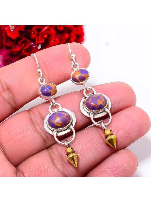 Copper Purple Turquoise 925 Silver Two Tone Arrow Head Earring 2.34" E102844, Handmade Jewelry, Dangle Earring