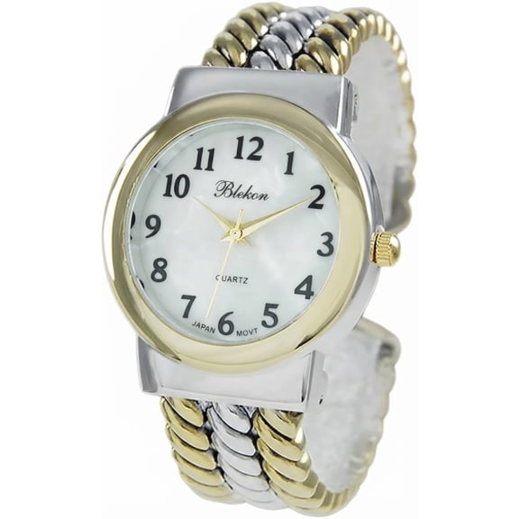 Blekon Women's Faux Pearl Rope Bracelet Cuff Watch (Two Tone)