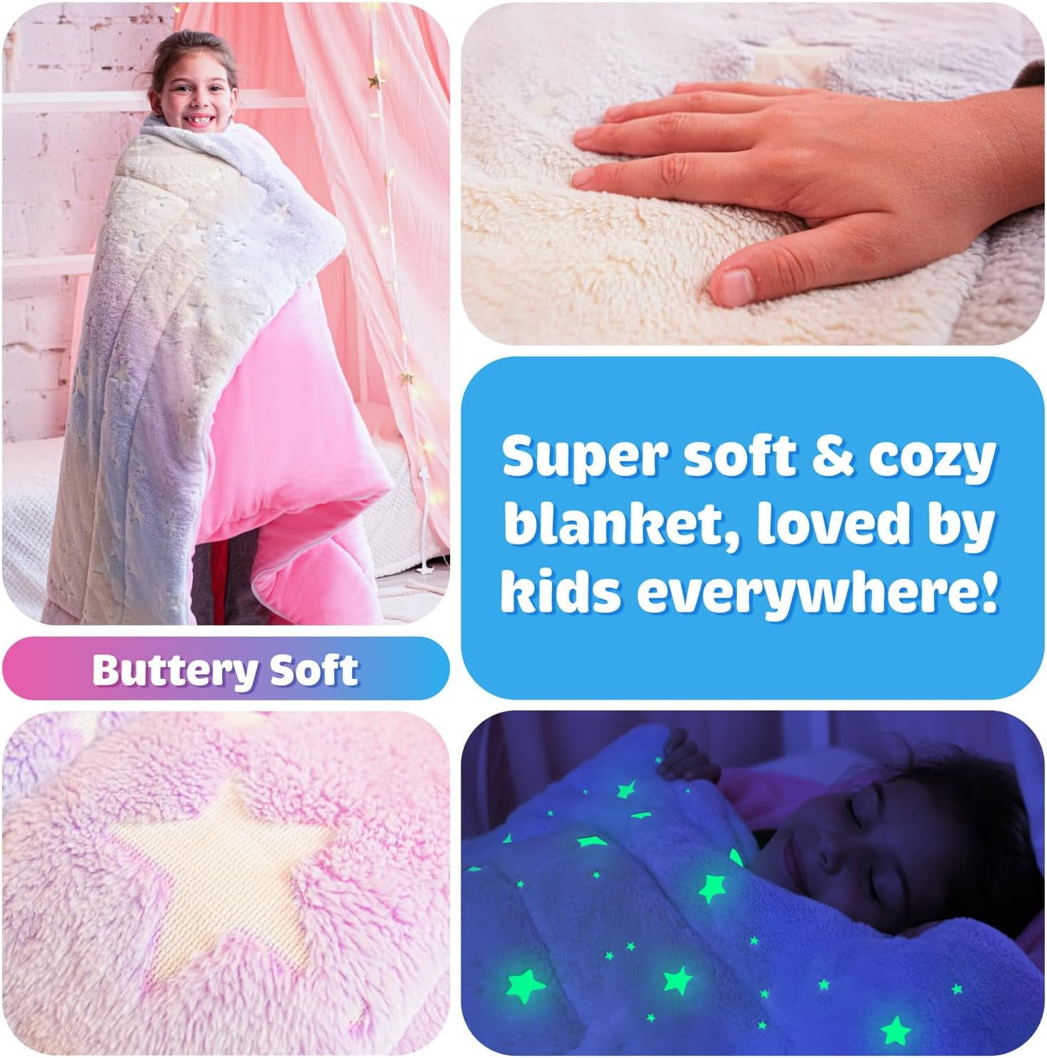 Sleeping Bag for Girls - Rainbow with Glowing Stars