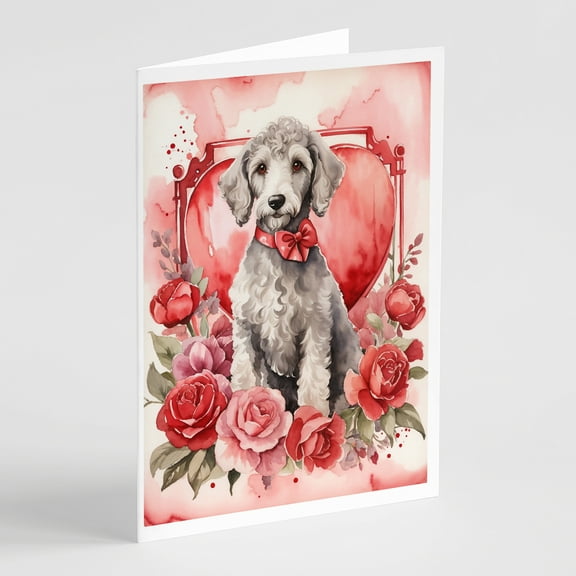 Bedlington Terrier Valentine Roses Greeting Cards Pack of 8 7 in x 5 in