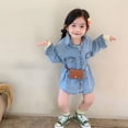 thumbnail image 4 of Blotona Baby Girl Denim Shirt Dresses Ruffle Long Sleeve Button Down Casual Tunic with Pockets, 4 of 8