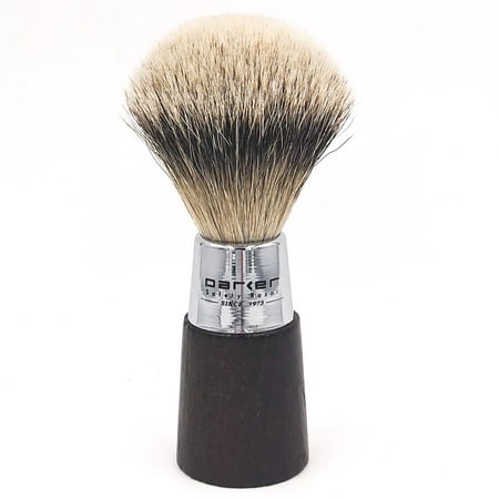 Parker Safety Razor Handmade Shaving Brush -- 100% Silvertip Badger Bristle Shave Brush -- Walnut & Chrome Handle -- Brush Stand