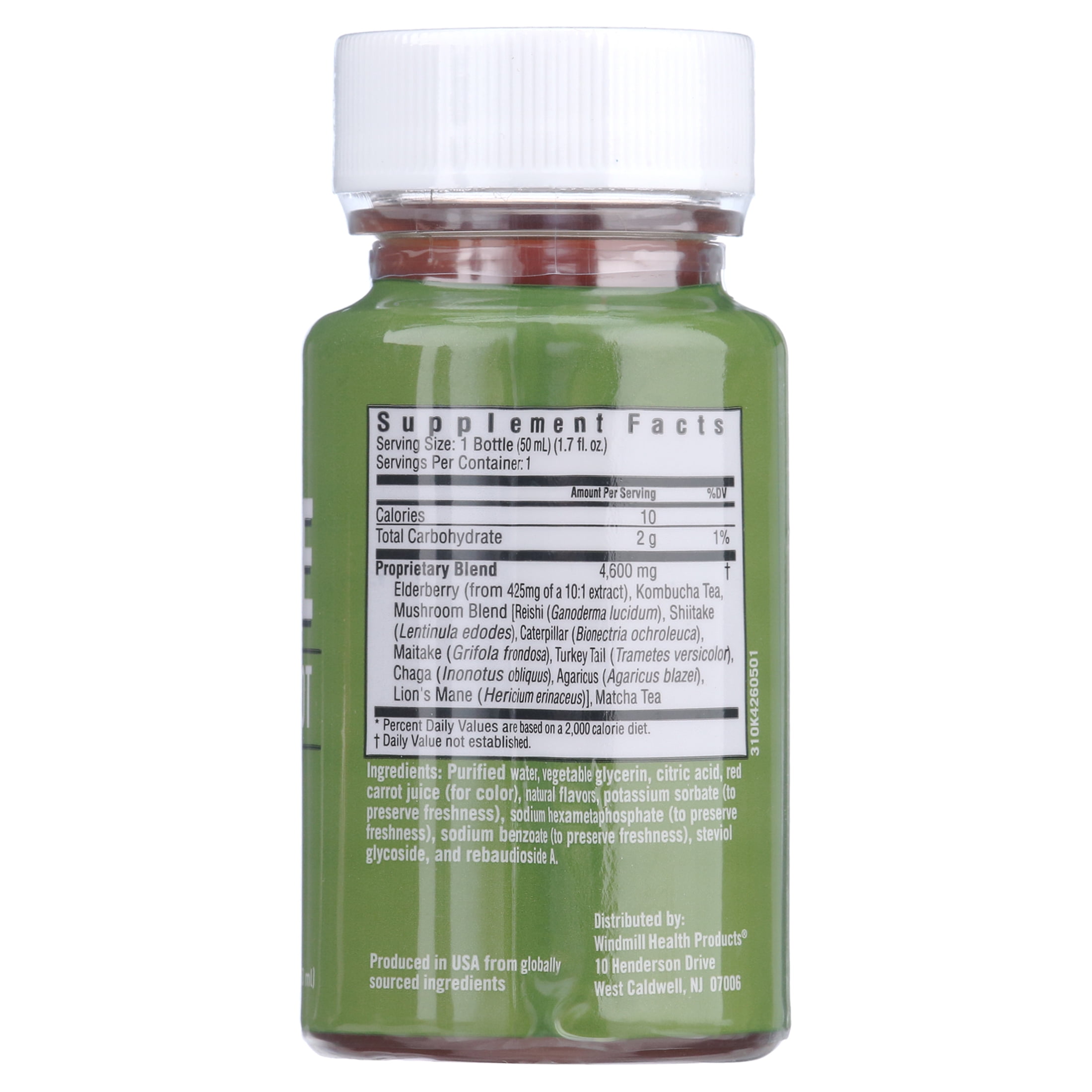 Rapid Fire Immune Wellness Tea Shot, Kombucha, Matcha, Super Mushroom Blend, Elderberry flavor, 1.7 oz. (7 Count)