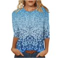 thumbnail image 3 of Craaazy 3/4 Sleeve Tops for Women Loose Fit Crew Neck Vintage Prints Casual T Shirts Plus Size S to 5XL Spring Summer Fall Daily Wear, 3 of 5