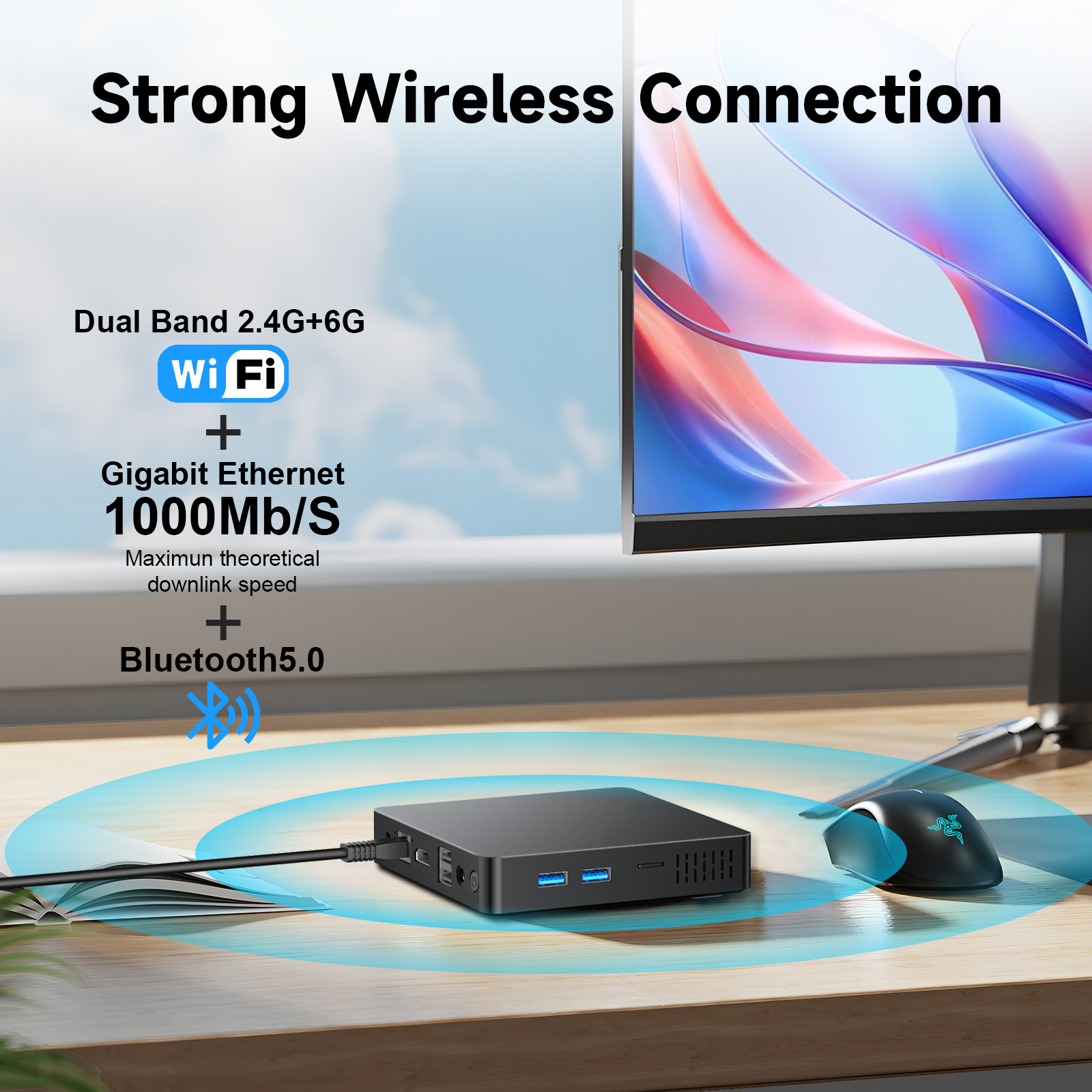 RNRUO Mini PC, 16GB RAM 256GB M.2 SSD, Intel 6500Y with 2 Cores, WiFi 6 BT5.0 Dual 4K Display VESA Windows 11 Desktop Mini Computer for Laptop, Monitor