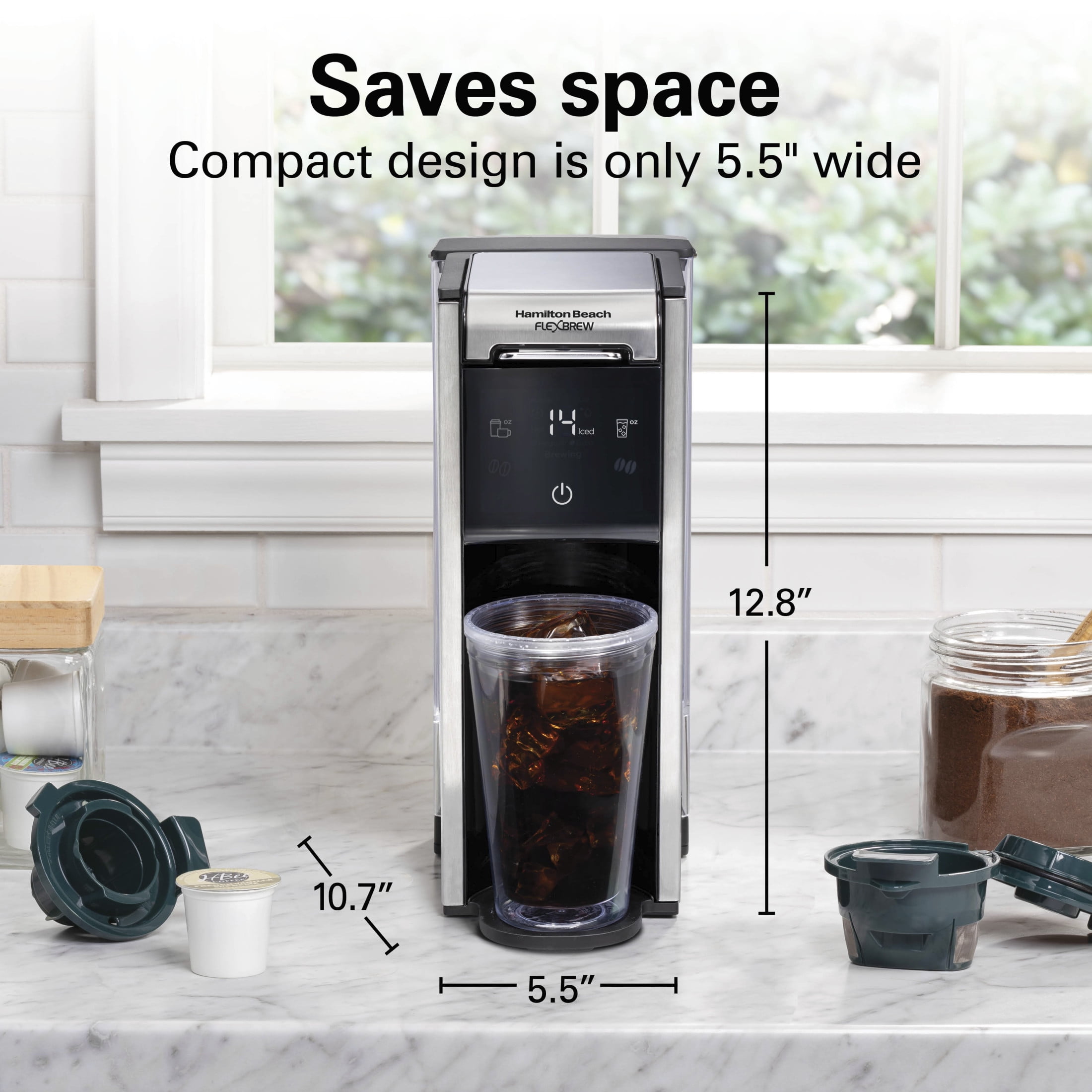 Hamilton Beach FlexBrew 4-in-1 Coffee Maker, Single Serve & Full Pot Coffee Brewer with Removable 45 oz Water Reservoir