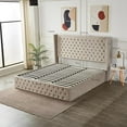 thumbnail image 5 of Velets Julien Contemporary Mid-Century Soft Padded Tufted Upholstered Platform Storage Bed with Hydraulic Gas Lift Storage - Wood Slat System & Smart Hydraulic Under-Bed Storage (Light Gray, King), 5 of 5