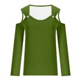thumbnail image 4 of AXXD Basic Going Out Tops for Women Summer 2024 Trendy Casual Solid Off Shoulder Pullover Long Sleeve Top Long Sleeve V-Neck Top/Shirt, 4 of 5