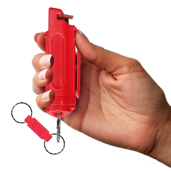 FIGHTSENSE Pepper Spray Keychain for Women Self Defense. Belt Clip Holder, Easy Access Finger Grip 12 ft Range, 0.5 fl oz (Red)