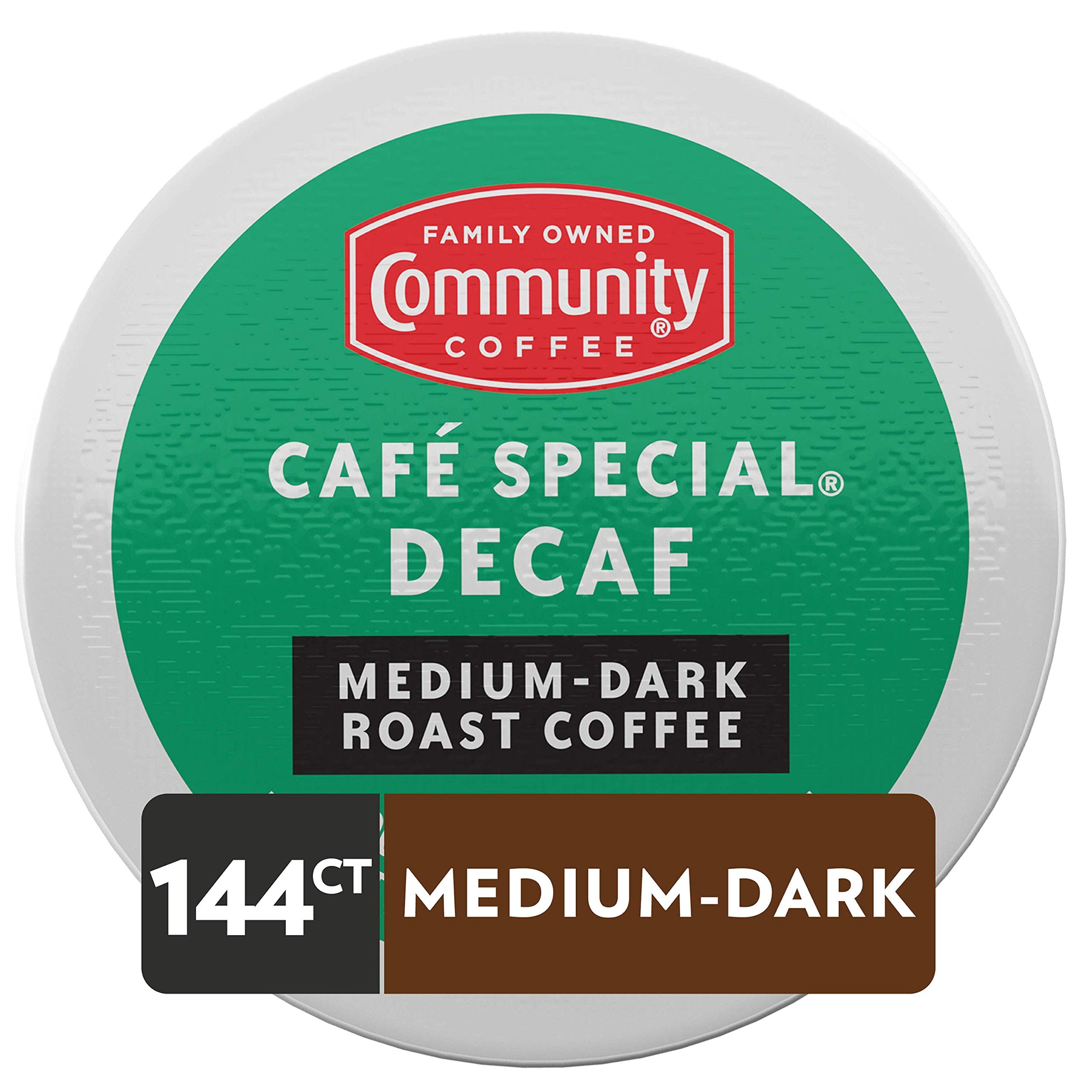 Community Coffee Café Special Decaf 144 Count Coffee Pods, Medium Dark Roast, Compatible With Keurig 2.0 K-Cup Brewers