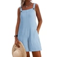 thumbnail image 2 of Jinhomg Linen Rompers for Women Adjustable Strap Summer Loose Bib Overalls Sleeveless Casual Shorts Jumpsuit with Pockets Light Blue M, 2 of 10
