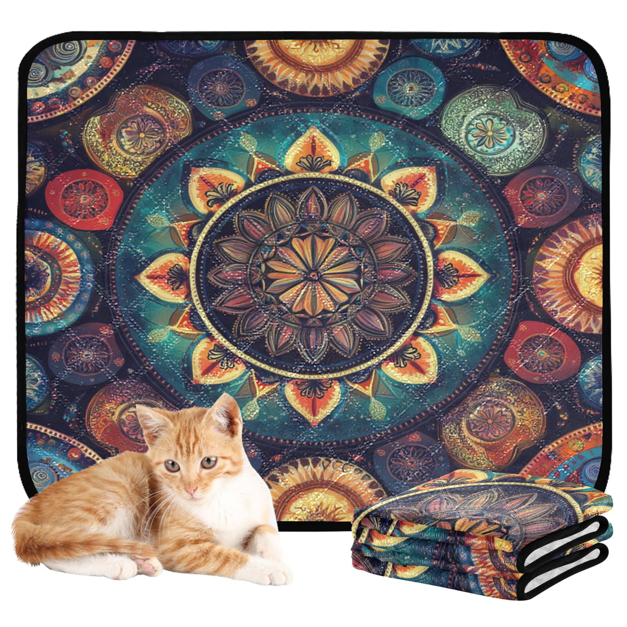 Qxltty Colorful Boho Patterns Cat litter Pads Pet Set of 2 Diaper Mats Center Anti-leakage Layer Absorbent Soft and Comfortable