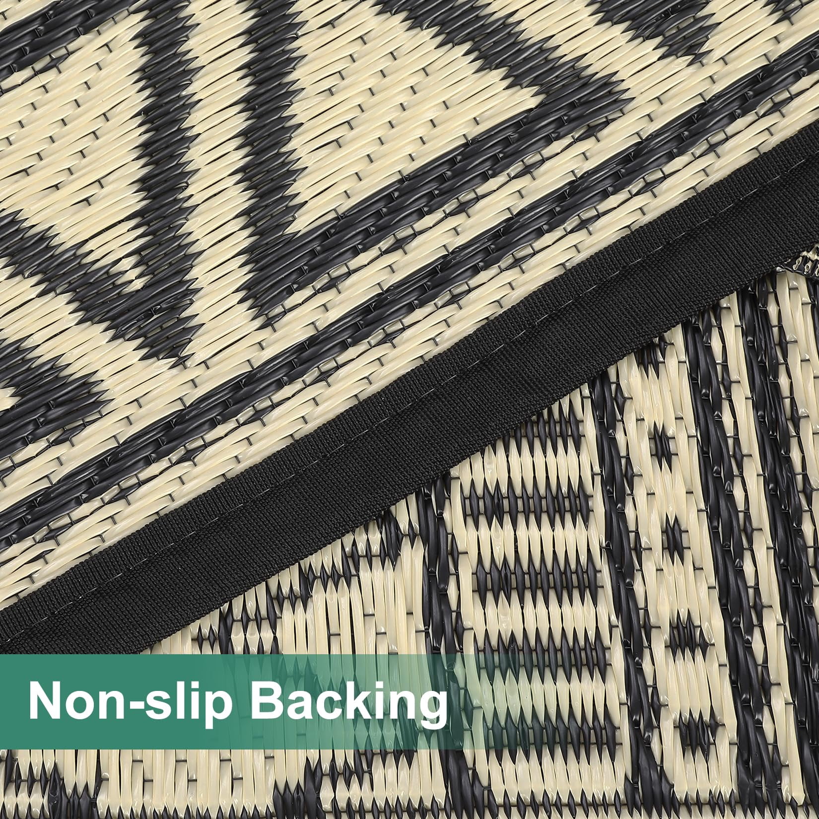 Outdoor Rug 6x9, Waterproof Patio Clearance Carpet for Outside, Reversible Outdoor Plastic Straw Camping Rug, UV Resistant Low Pile Deck Mat for Porch Yard Poolside, Easy Clean,Black & Coffee
