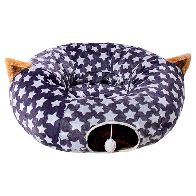 Túnel-cama-parque para gatos con alfombra central de felpa suave. Juguete para mascotas para cachorros. Gris