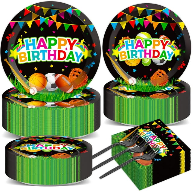 Kit de Platos y Servilletas para Cumpleaños Deportivos Naozinebi, 200 pcs