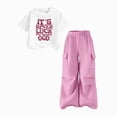 thumbnail image 3 of Toddler Girl Outfits Summer Clothes Set Bow Print Short Sleeve Top and Wide Leg Work Pants Set Kids School Suit 7T 8T 9T 10T 11T, 3 of 4