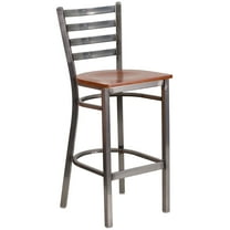 Flash Furniture HERCULES Series Silver Antique Finish with Clear Coat Ladder Back Metal Restaurant Barstool - Cherry Wood Seat