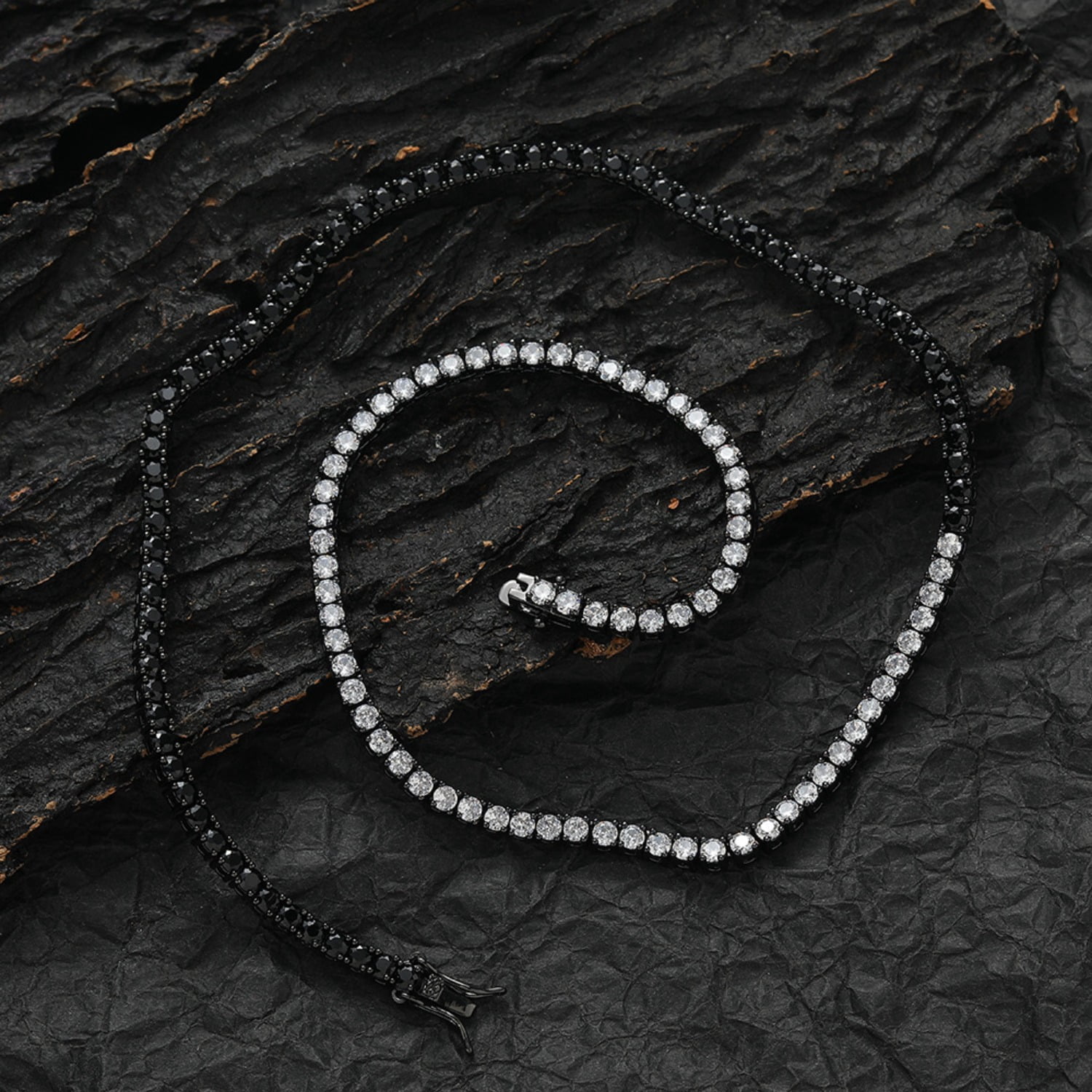 3MM White/Black Tennis Necklace for Women 18K Gold Plated Round Cut Lab Diamond Necklace Chain CZ Necklaces for Women Party Prom Gemstone Necklaces