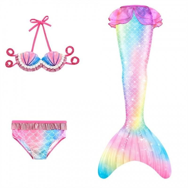 Maillot De Bain Sirène Enfant Fille 3 Pièces – Bikini + Queue Poisson Anti-UV Séchage Rapide 6-12 Ans