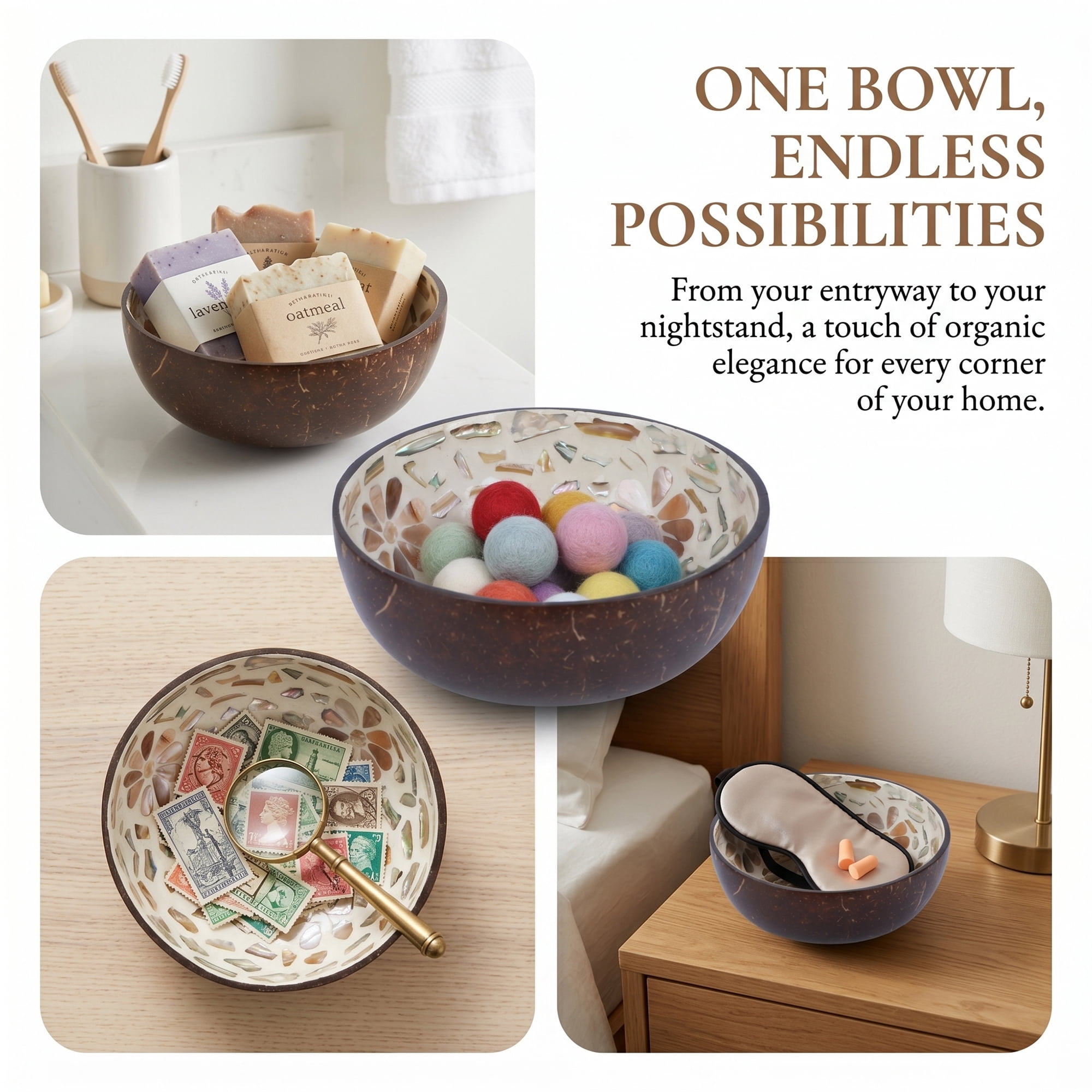 Unique Bargains Handmade Coconut Shell Bowl Catchall Tray Brown 5.9"L x 5.9"W x 2.8"H