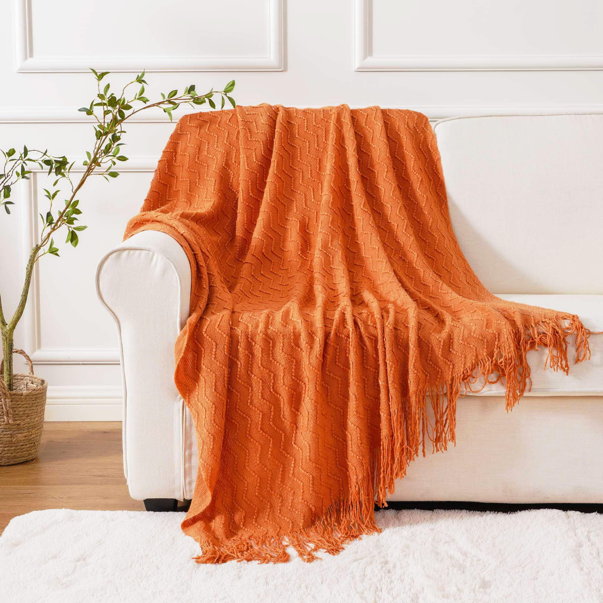 BATTILO HOME Burnt Orange Throw Blanket for Couch, Decorative