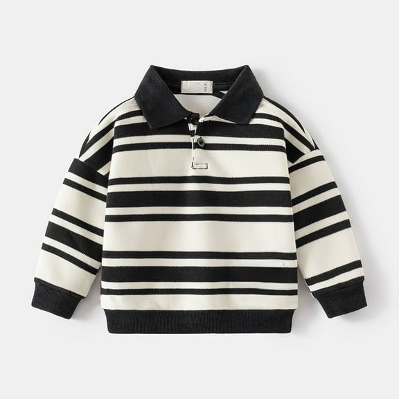 TOOYOU Boys Polo Shirt Spring Children Hoodie New Long Sleeve Lapel Striped Hoodie Baby Style Top Size 18-24 Months Black