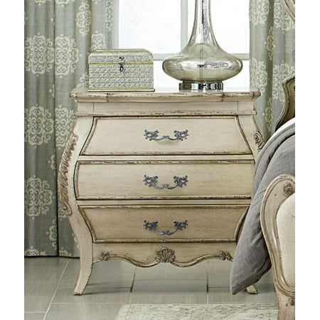 Victorian Stand - Benzara Finely Carved Victorian Night Stand with 3 Drawers Antique White