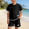 thumbnail image 5 of SGFCWSX Boys 2 Piece Outfits Waffle Knit Short Sleeve T-shirt and Shorts Set Summer Casual Athletic Clothes with Pockets Black Size 10, 5 of 7