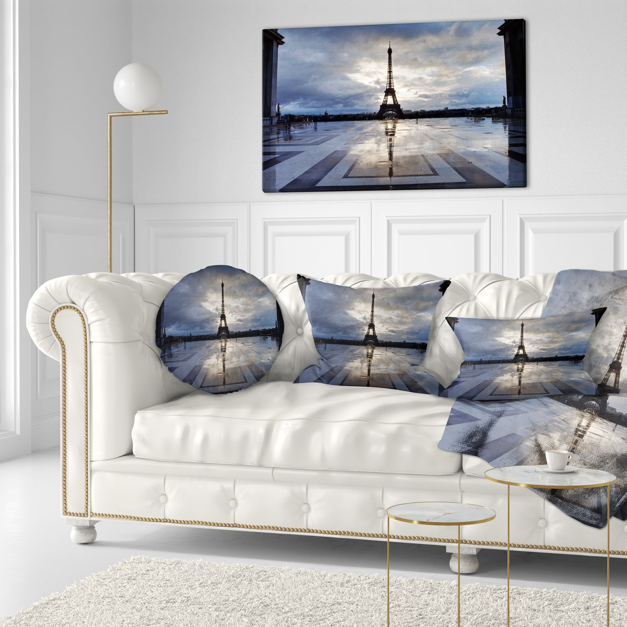 Designart Reflection of Paris Eiffel TowerWith Clouds - Throw Pillow - 12x20