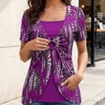 thumbnail image 2 of Likimi T Shirts For Women V Neck Short Sleeve Graphic Print Relaxed Fit Summer Comfortnable Tops Purple Size 2Xl, 2 of 4