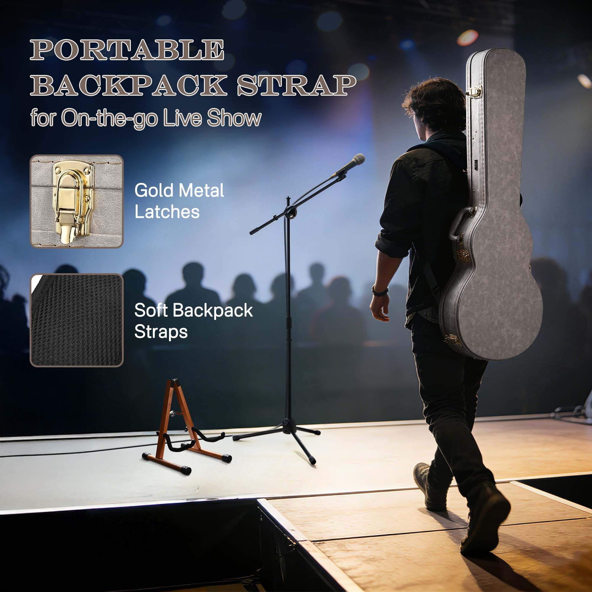 Yescom Les Paul Electric Guitar Hard Case with Backpack Strap & Folding Stand Fits for LP Style, Groove Series Sonic Silver