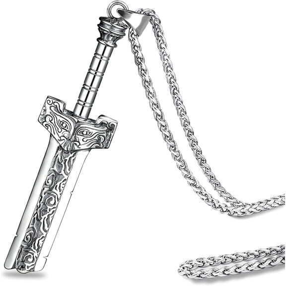 Men's Broken Sword Necklace Stainless Steel Dragon Knight Sword Pendant Jewelry For Men And Women With 24 Inches Chain